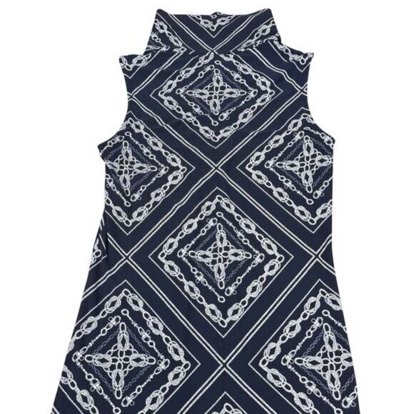 JOSEPH RIBKOFF Women's Sleeveless Naval Patterned Dress Sz 6 Navy - Picture 6 of 6